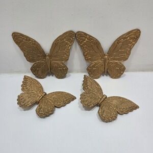 4 Vtg 70s Homco Butterfly Wall Decor Plastic Gold Tone #T7040 & T7041